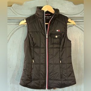 Tommy Hilfiger Womens Quilted Vest Jacket Black Pockets Full Zip Size XS